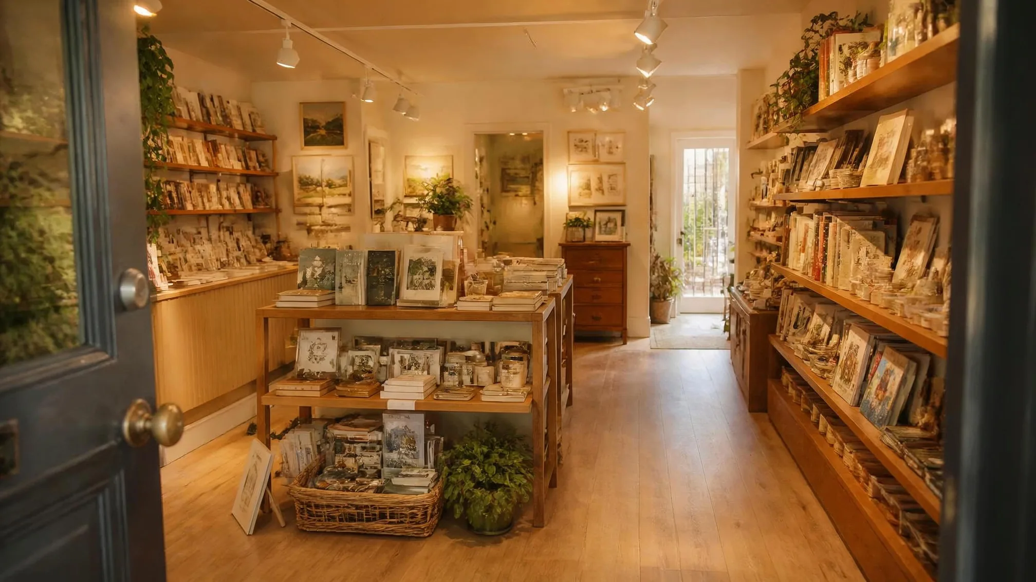 Inside the doorway, warm light